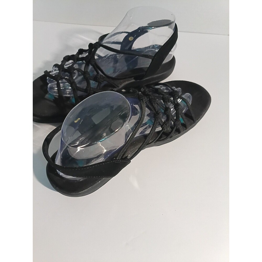 Women's 10 Skechers Reggae Slim Forget Me Knot Slingback Sandals Black Boho Fun